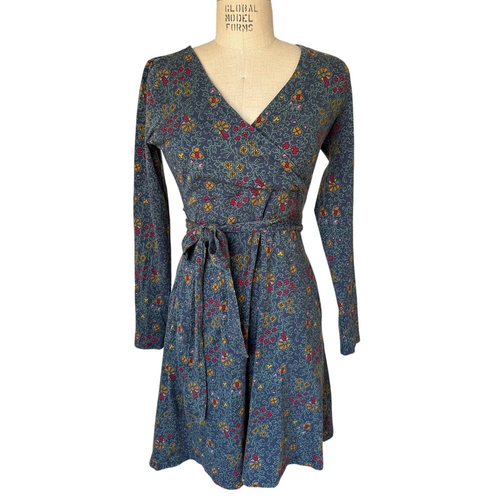 Toad&Co Cue Faux Wrap Long Sleeve Dress Floral Blue Size Small